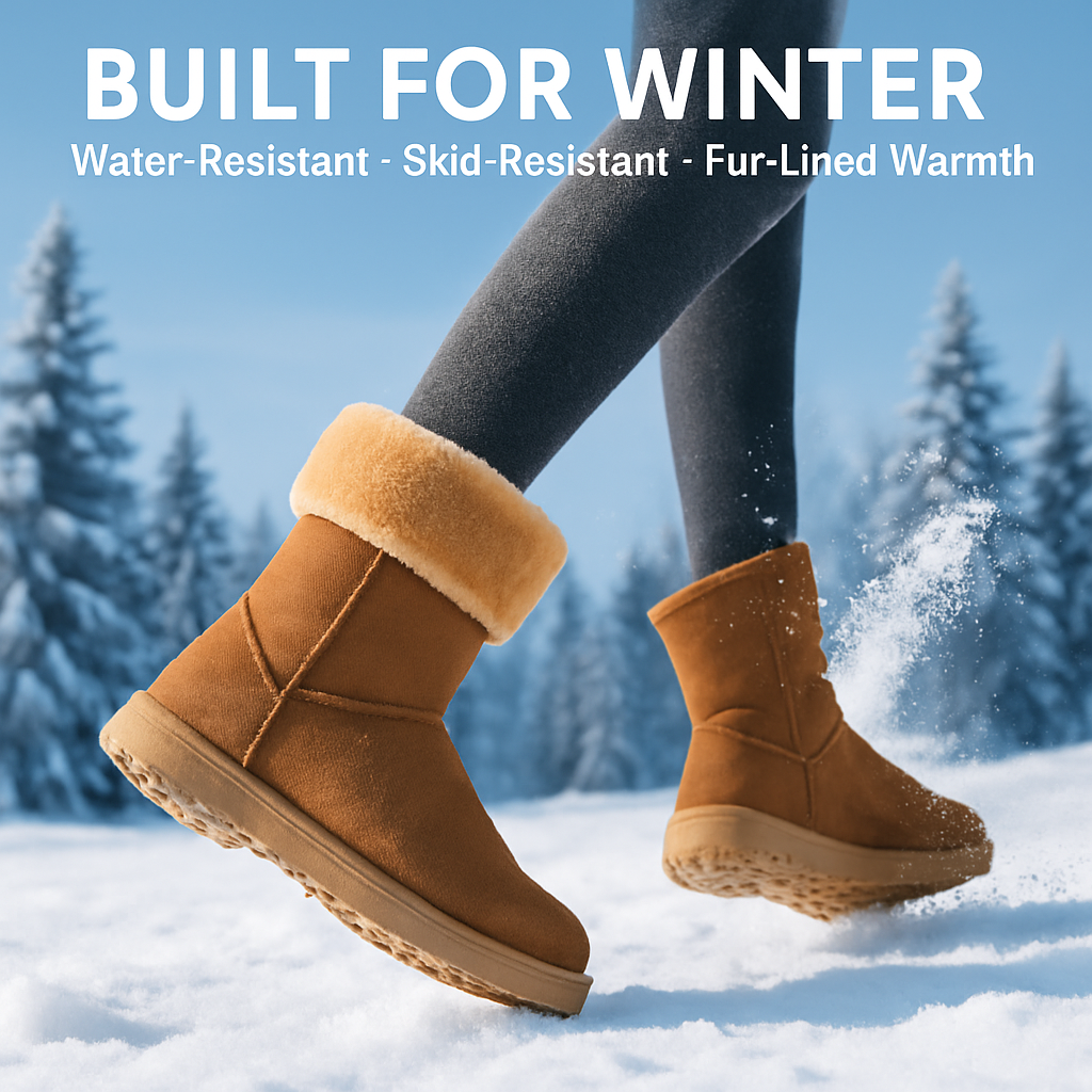 Snow Boots - Waterproof Faux Suede Mid-Calf with Warm Lining