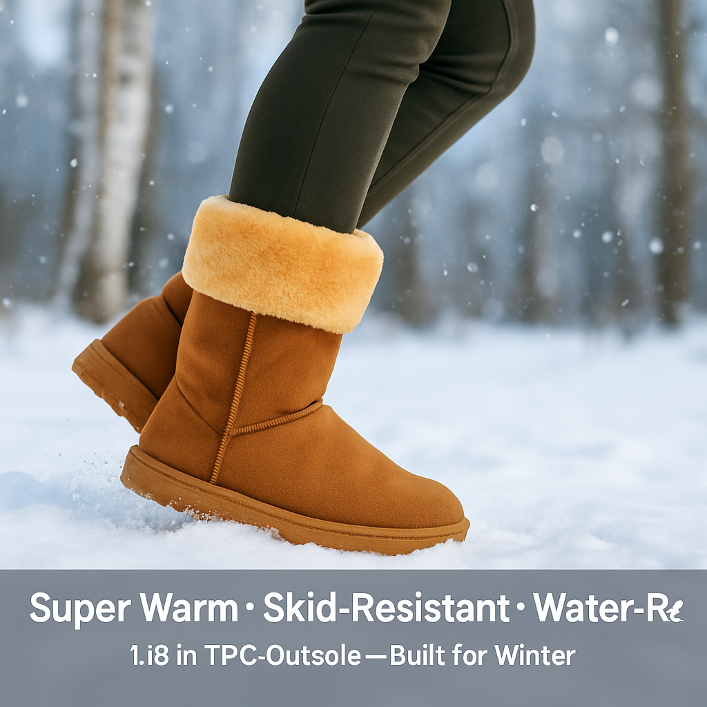 Snow Boots - Waterproof Faux Suede Mid-Calf with Warm Lining