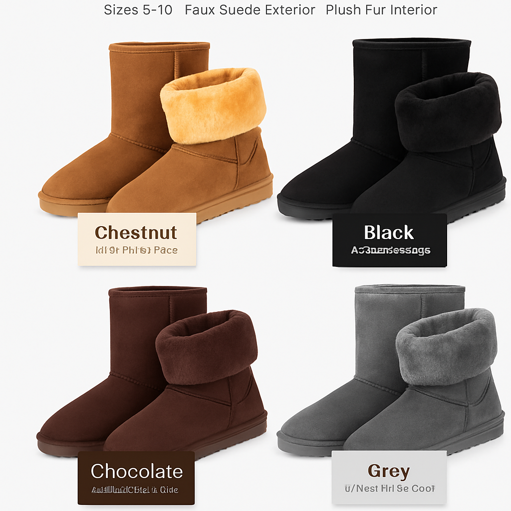 Snow Boots - Waterproof Faux Suede Mid-Calf with Warm Lining