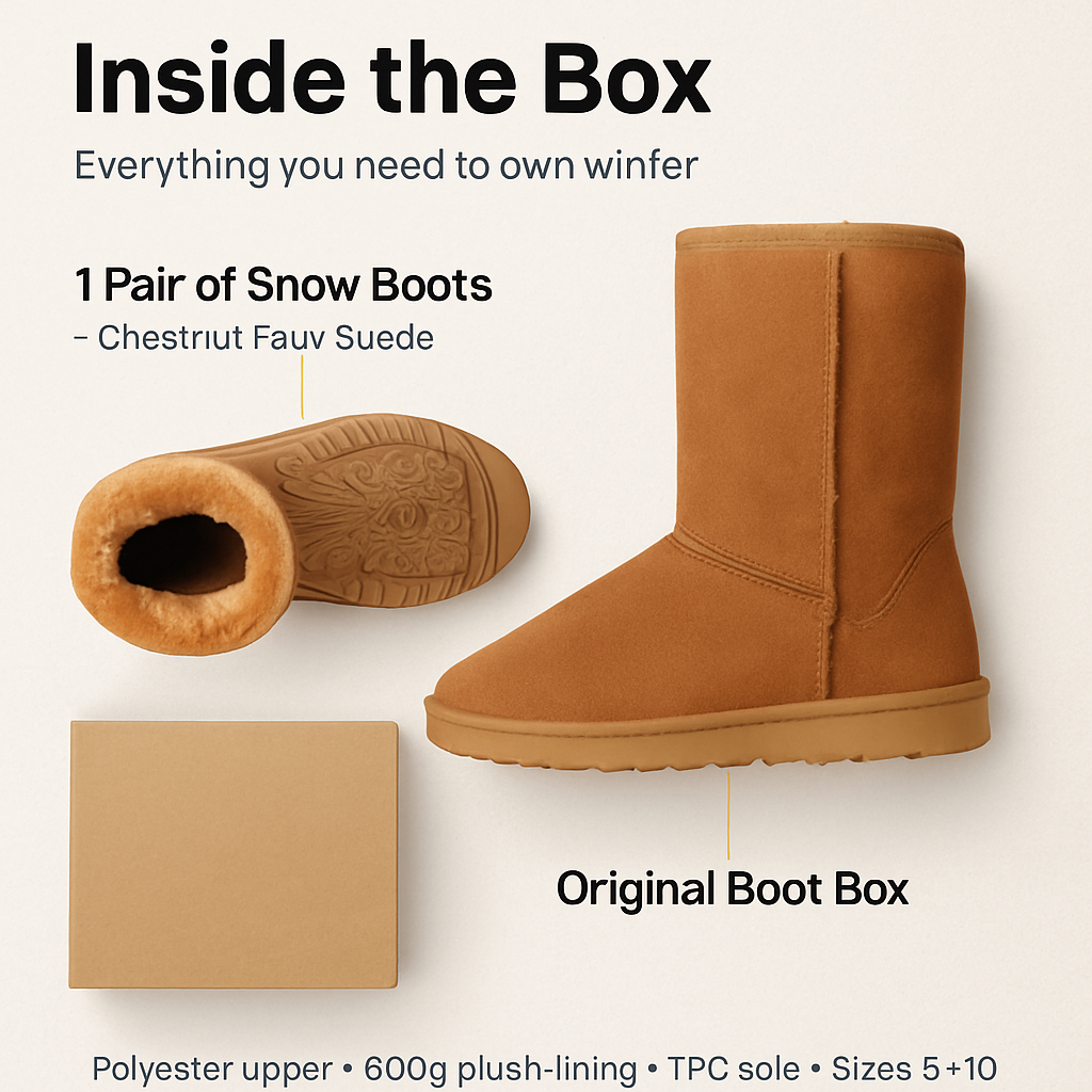 Snow Boots - Waterproof Faux Suede Mid-Calf with Warm Lining