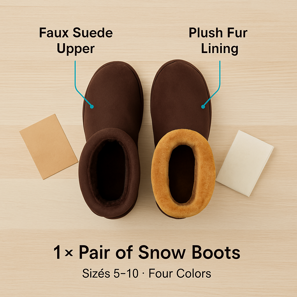 Snow Boots - Waterproof Faux Suede Mid-Calf with Warm Lining