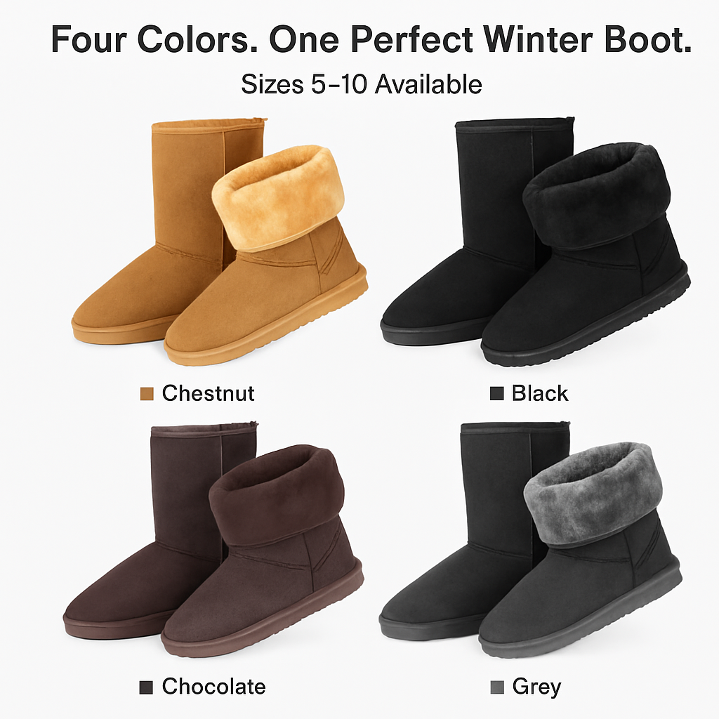 Snow Boots - Waterproof Faux Suede Mid-Calf with Warm Lining