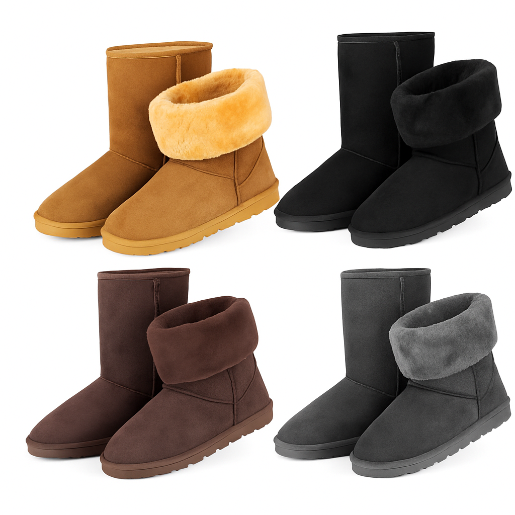 Snow Boots - Waterproof Faux Suede Mid-Calf with Warm Lining