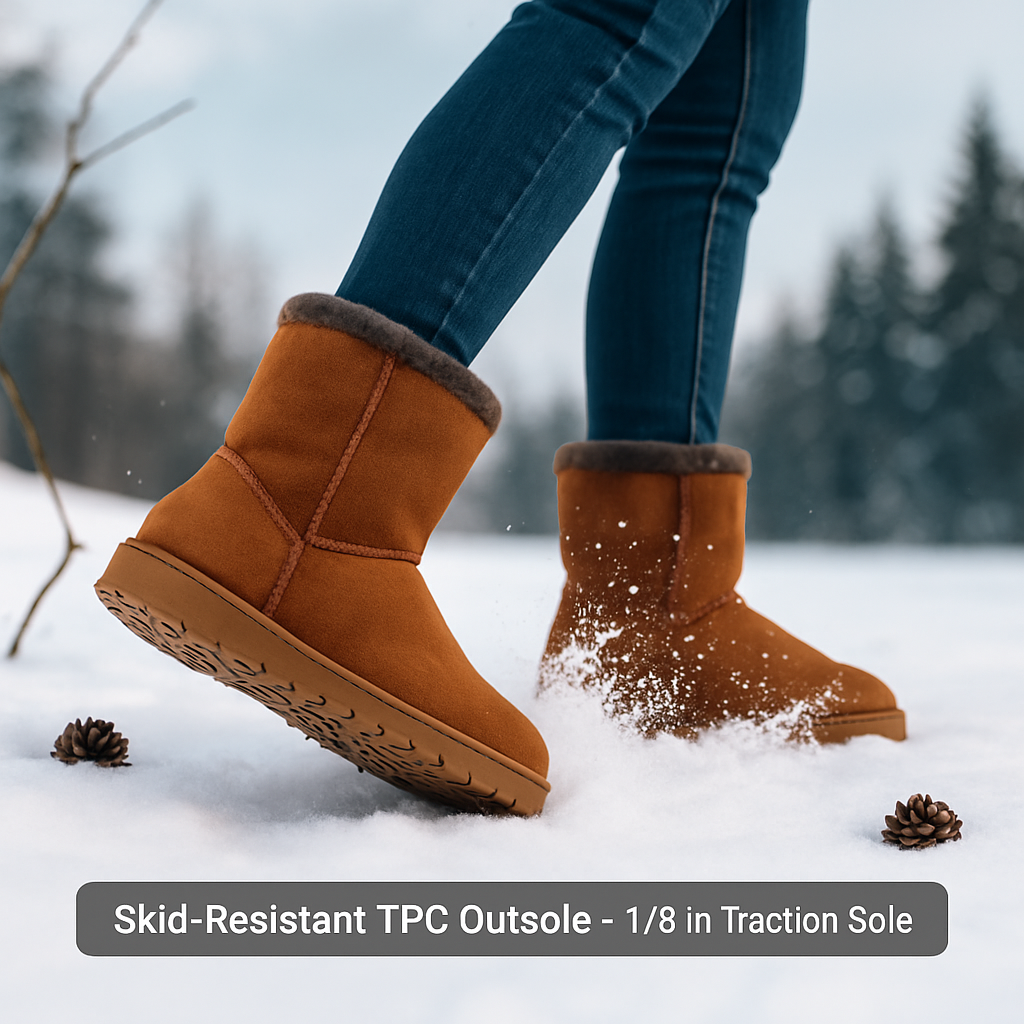 Snow Boots - Waterproof Faux Suede Mid-Calf with Warm Lining