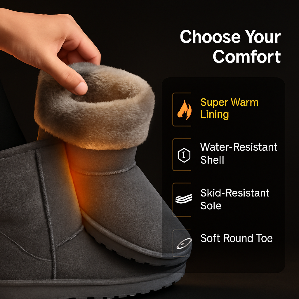 Snow Boots - Waterproof Faux Suede Mid-Calf with Warm Lining
