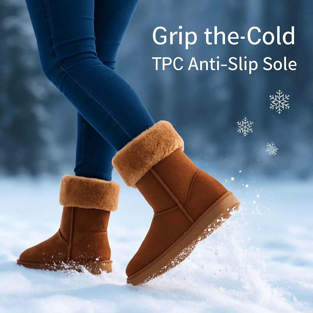 Snow Boots - Waterproof Faux Suede Mid-Calf with Warm Lining