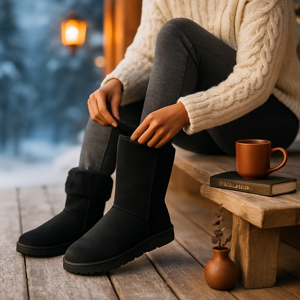 Snow Boots - Waterproof Faux Suede Mid-Calf with Warm Lining