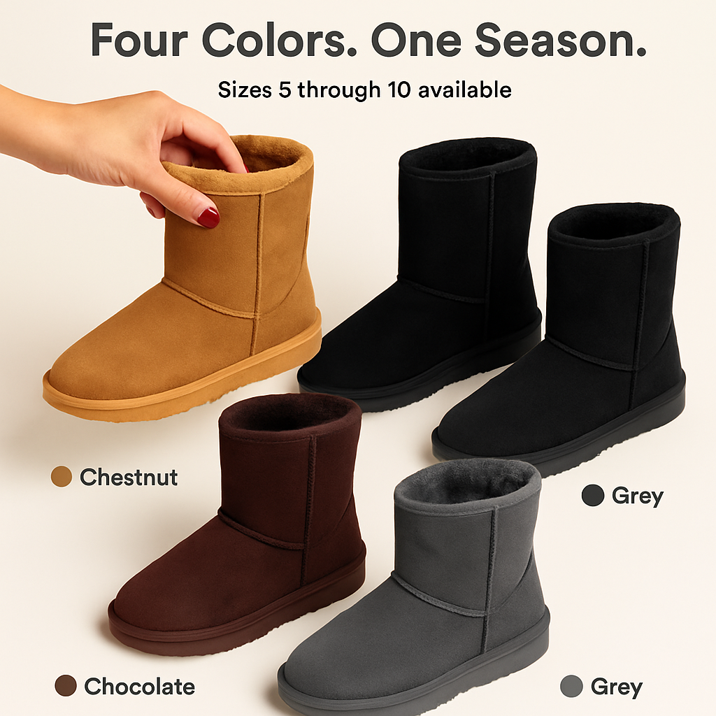 Snow Boots - Waterproof Faux Suede Mid-Calf with Warm Lining