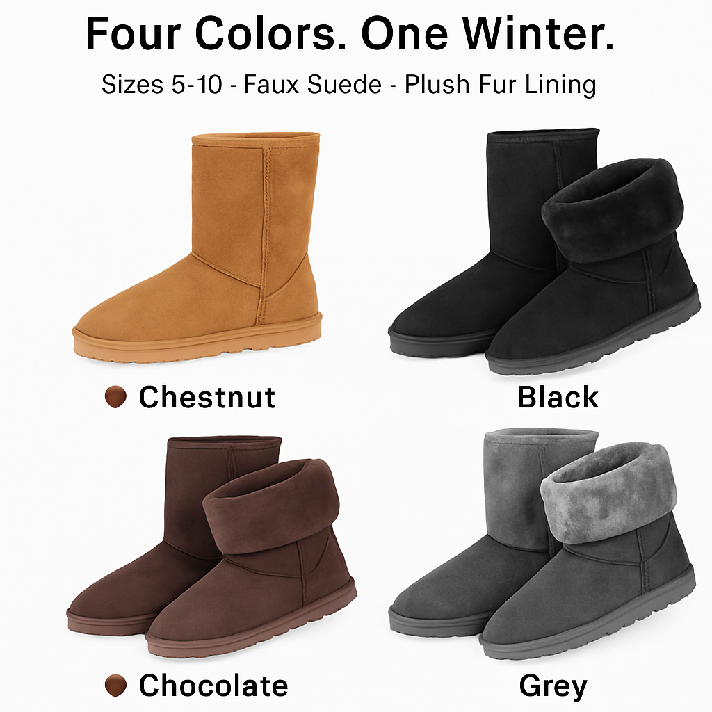 Snow Boots - Waterproof Faux Suede Mid-Calf with Warm Lining