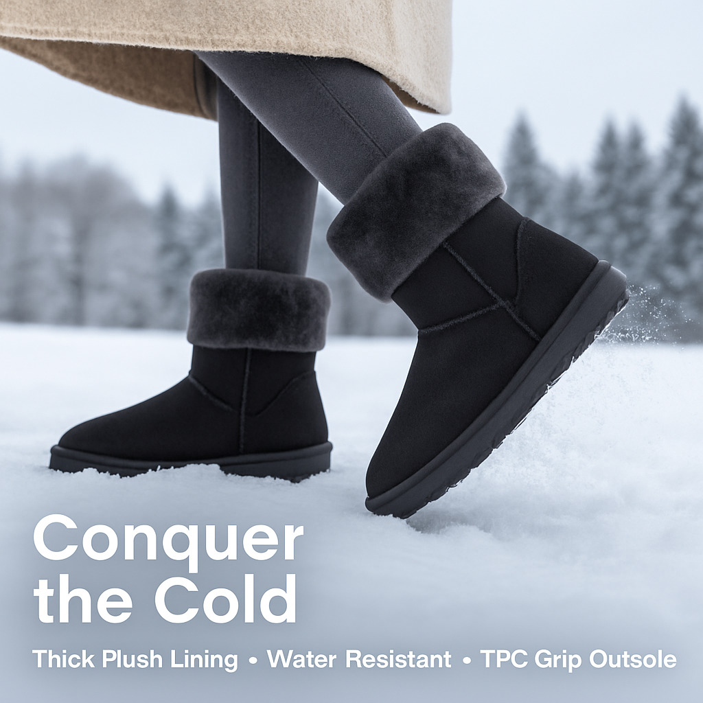Snow Boots - Waterproof Faux Suede Mid-Calf with Warm Lining