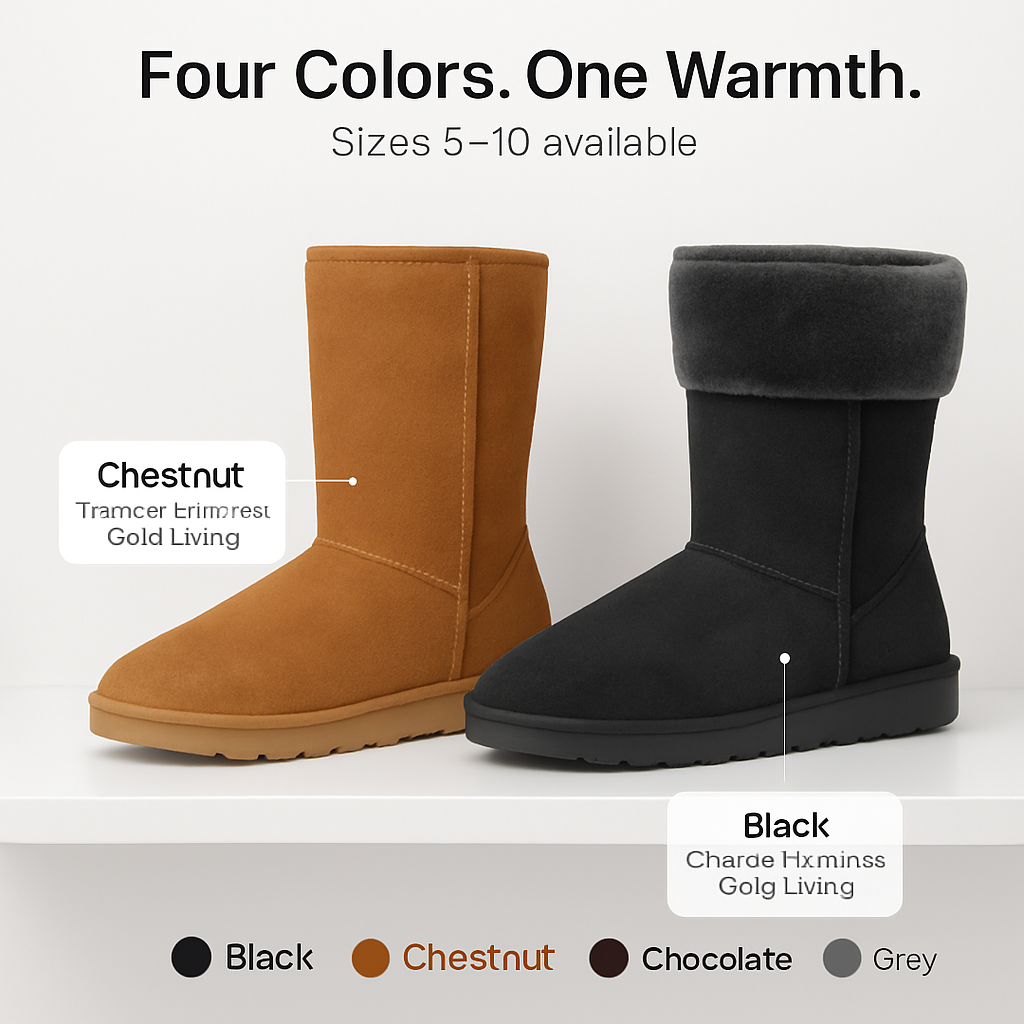 Snow Boots - Waterproof Faux Suede Mid-Calf with Warm Lining