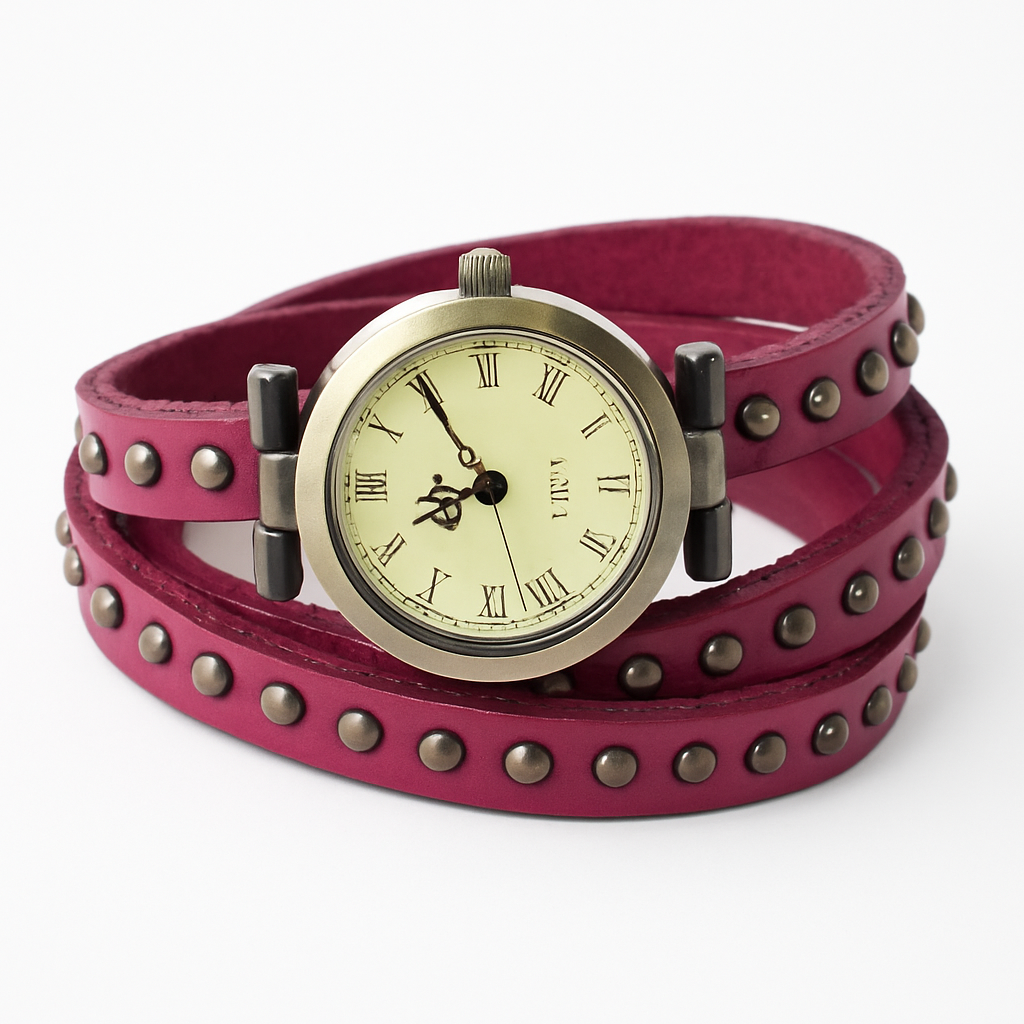 Rivet Leather Belt Retro Watch Hand Chain White