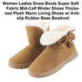 Women Ladies Snow Boots Super Soft Fabric Mid-Calf Winter Shoes Thickened Plush Warm Lining Shoes w/ Anti-slip Rubber Base Bowknot