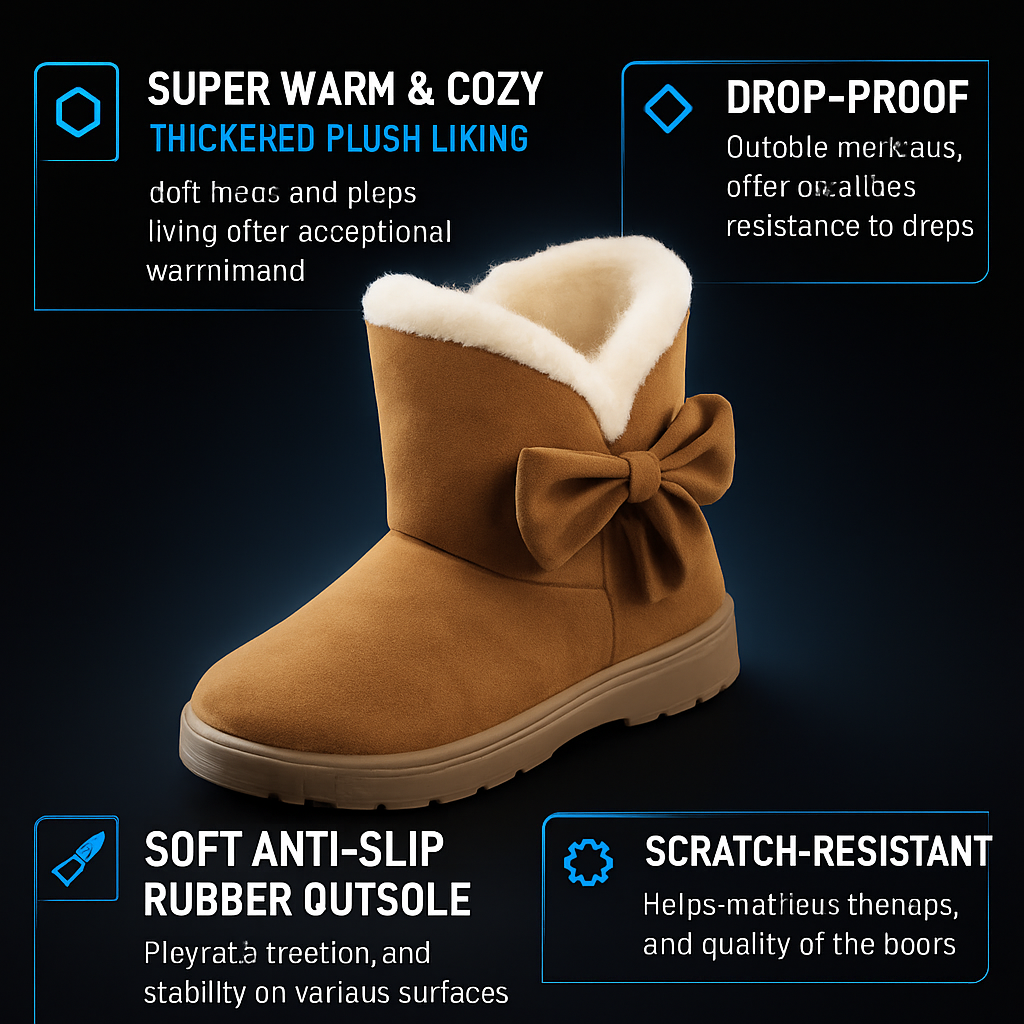 Women Ladies Snow Boots Super Soft Fabric Mid-Calf Winter Shoes Thickened Plush Warm Lining Shoes w/ Anti-slip Rubber Base Bowknot