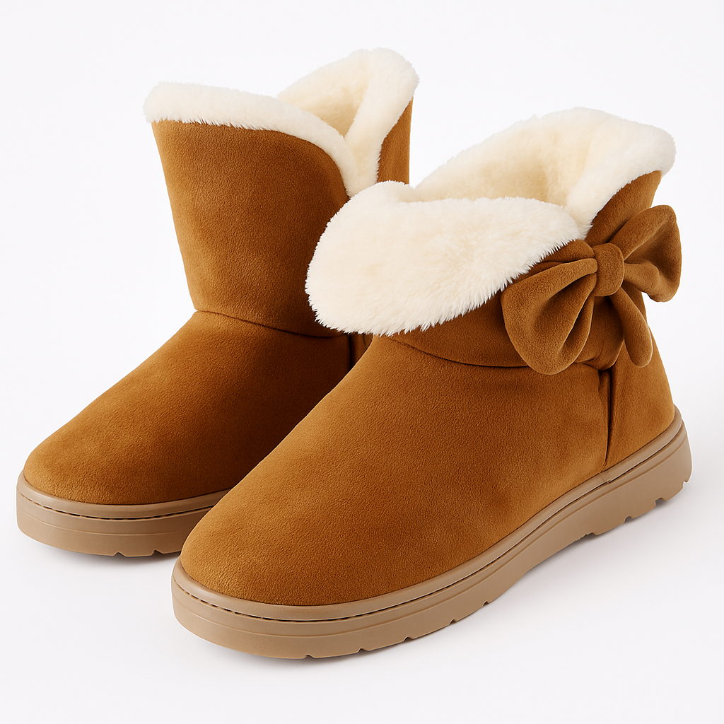Women Ladies Snow Boots Super Soft Fabric Mid-Calf Winter Shoes Thickened Plush Warm Lining Shoes w/ Anti-slip Rubber Base Bowknot