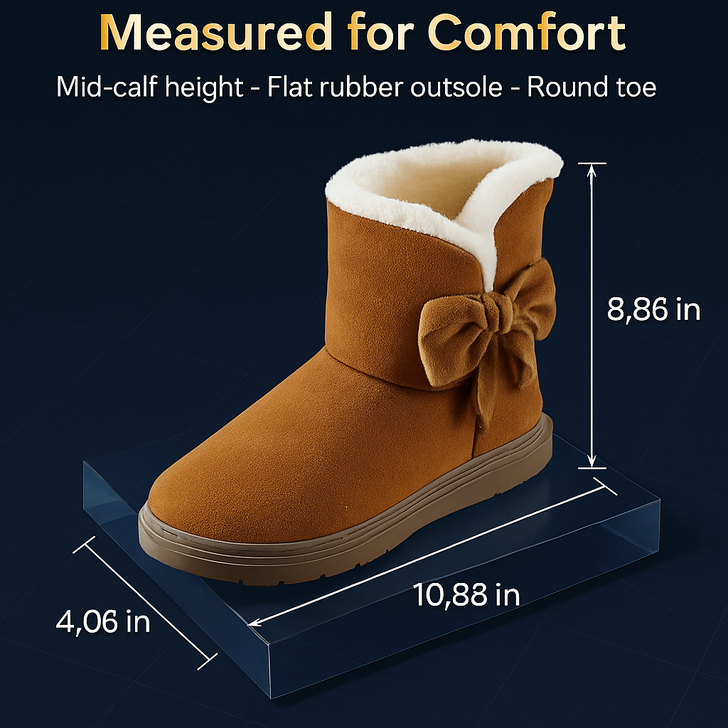 Women Ladies Snow Boots Super Soft Fabric Mid-Calf Winter Shoes Thickened Plush Warm Lining Shoes w/ Anti-slip Rubber Base Bowknot