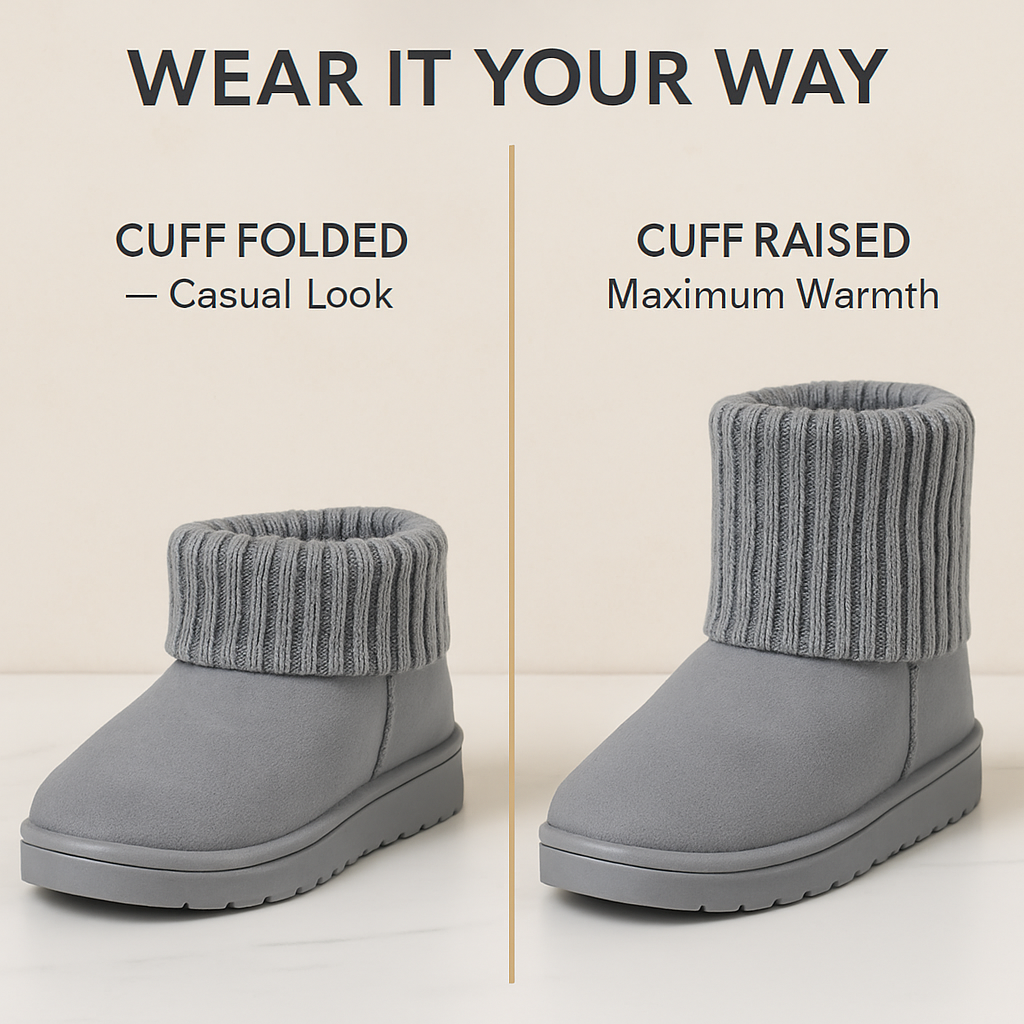 Women Lady Snow Boots Suede Mid-Calf Boot Shoe Short Plush Warm Lining Shoes w/ Anti-slip Rubber Base Knitting Design