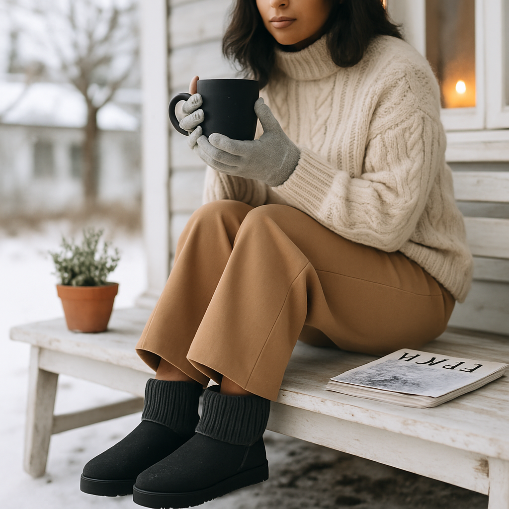 Women Snow Boots Suede Mid-Calf with Knit Lining