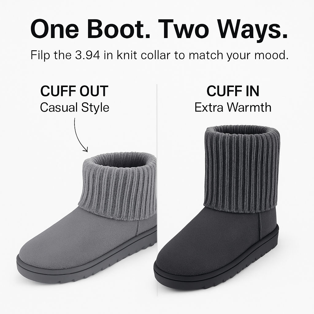 Women Snow Boots Suede Mid-Calf with Knit Lining