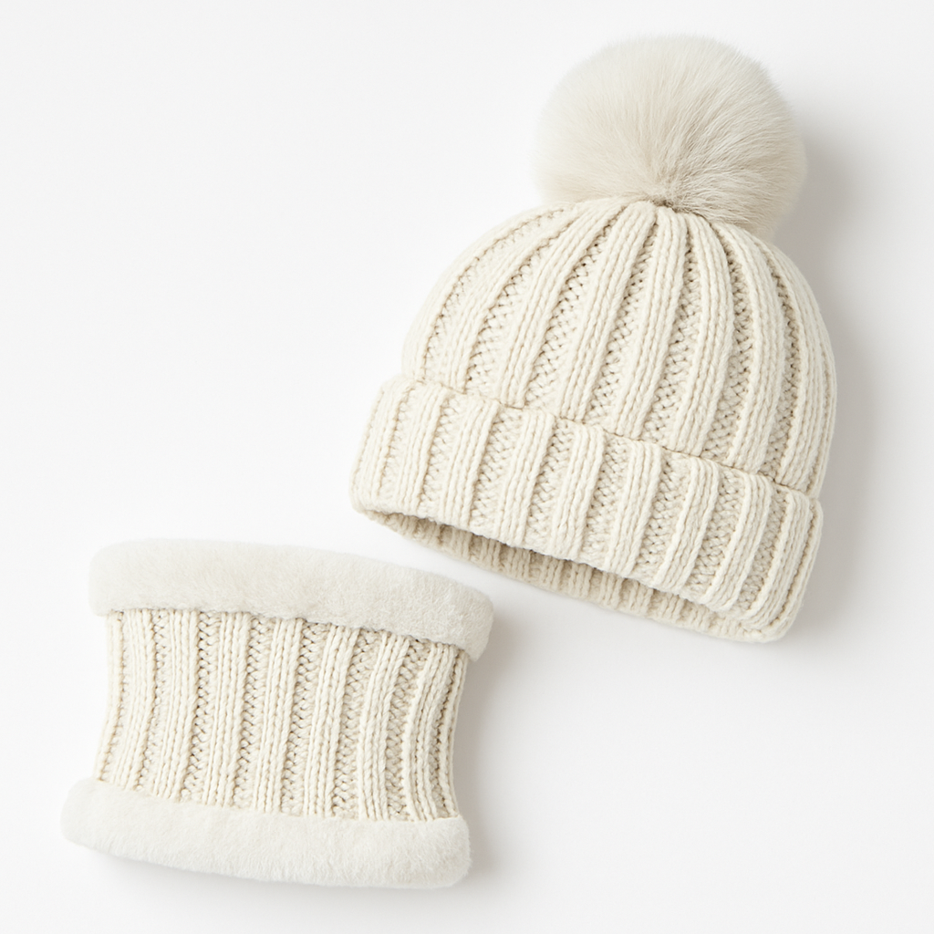 Winter Beanie Hat Scarf Set for Women - Warm Knit 2-in-1