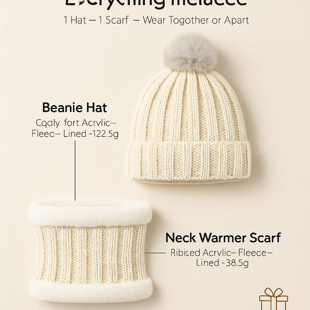 Winter Beanie Hat Scarf Set for Women - Warm Knit 2-in-1