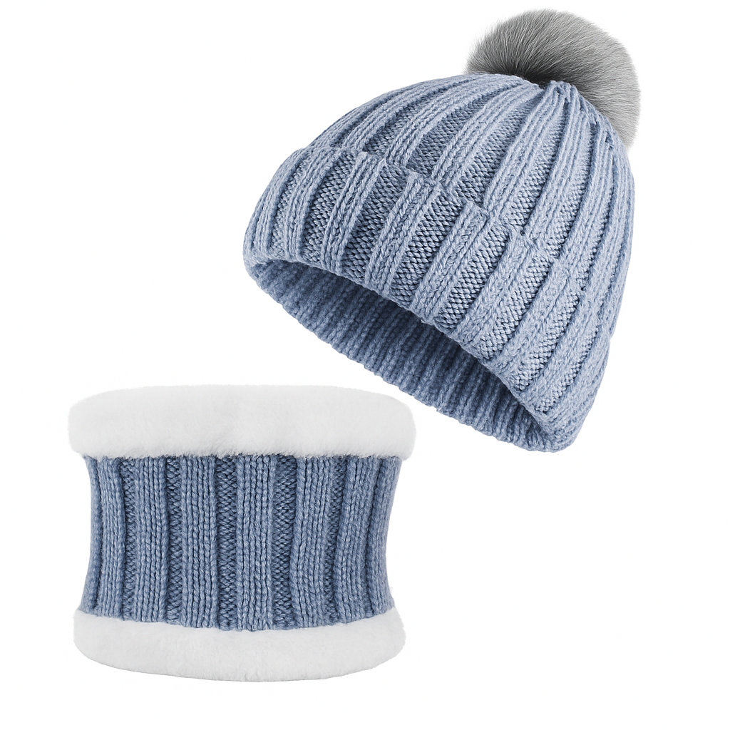 Winter Beanie Hat Scarf Set for Women - Warm Knit 2-in-1