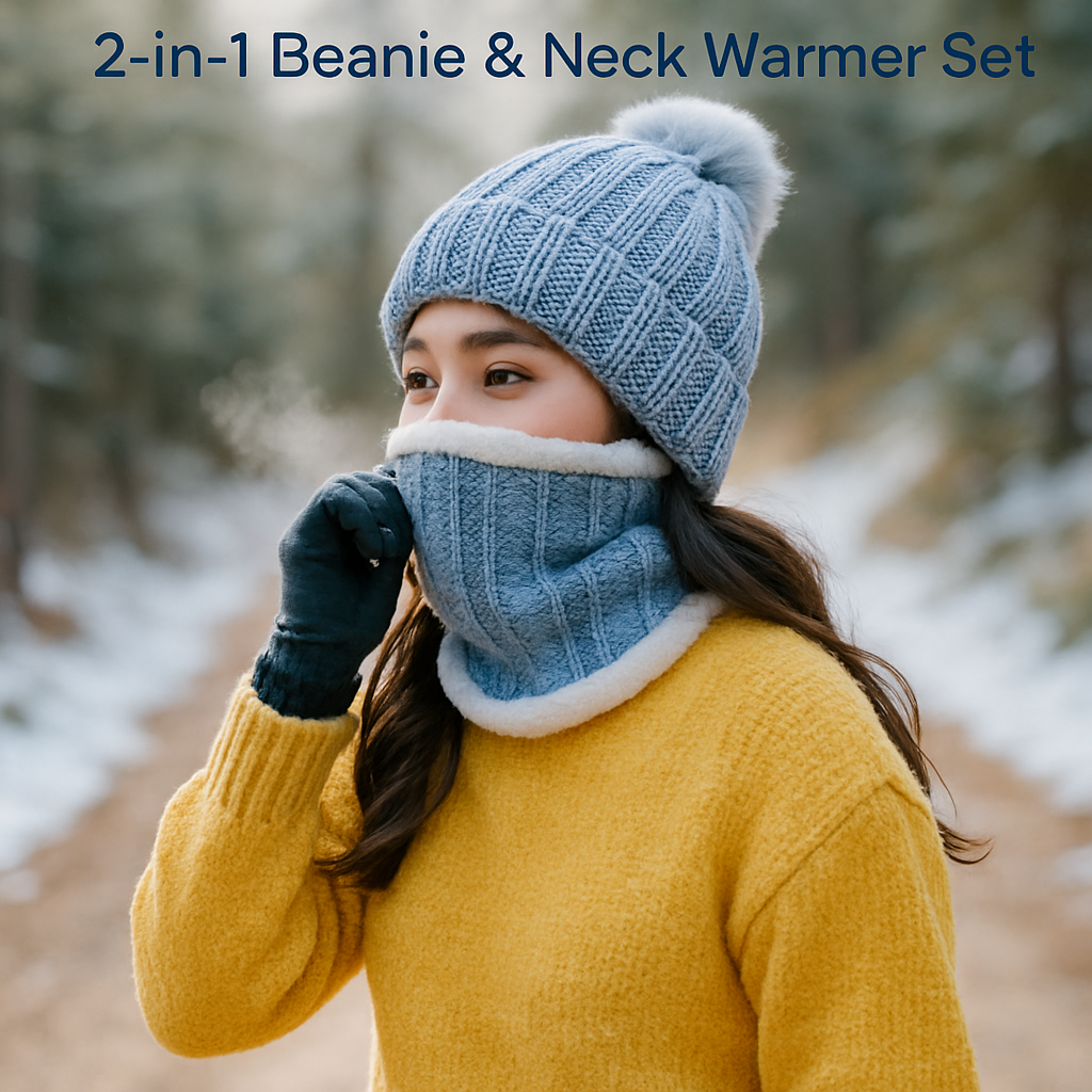 Winter Beanie Hat Scarf Set for Women - Warm Knit 2-in-1