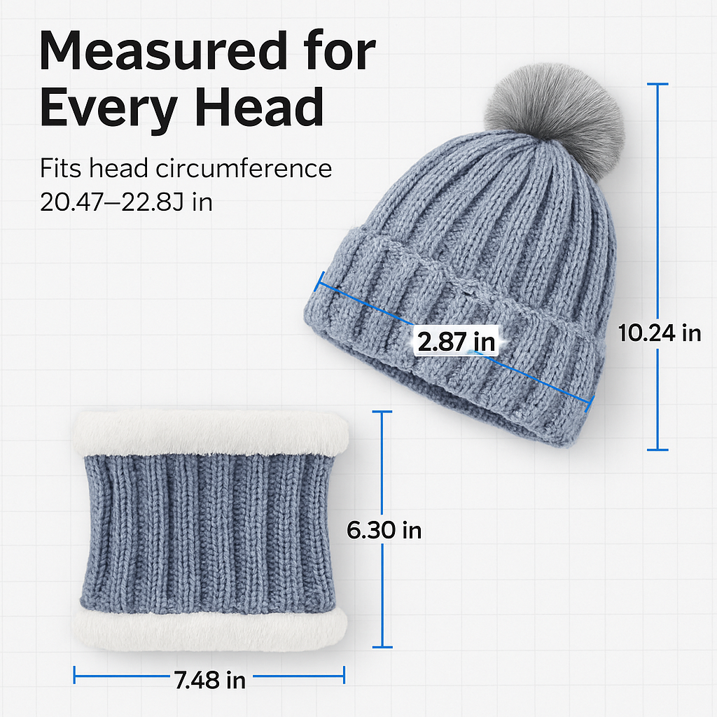 Winter Beanie Hat Scarf Set for Women - Warm Knit 2-in-1