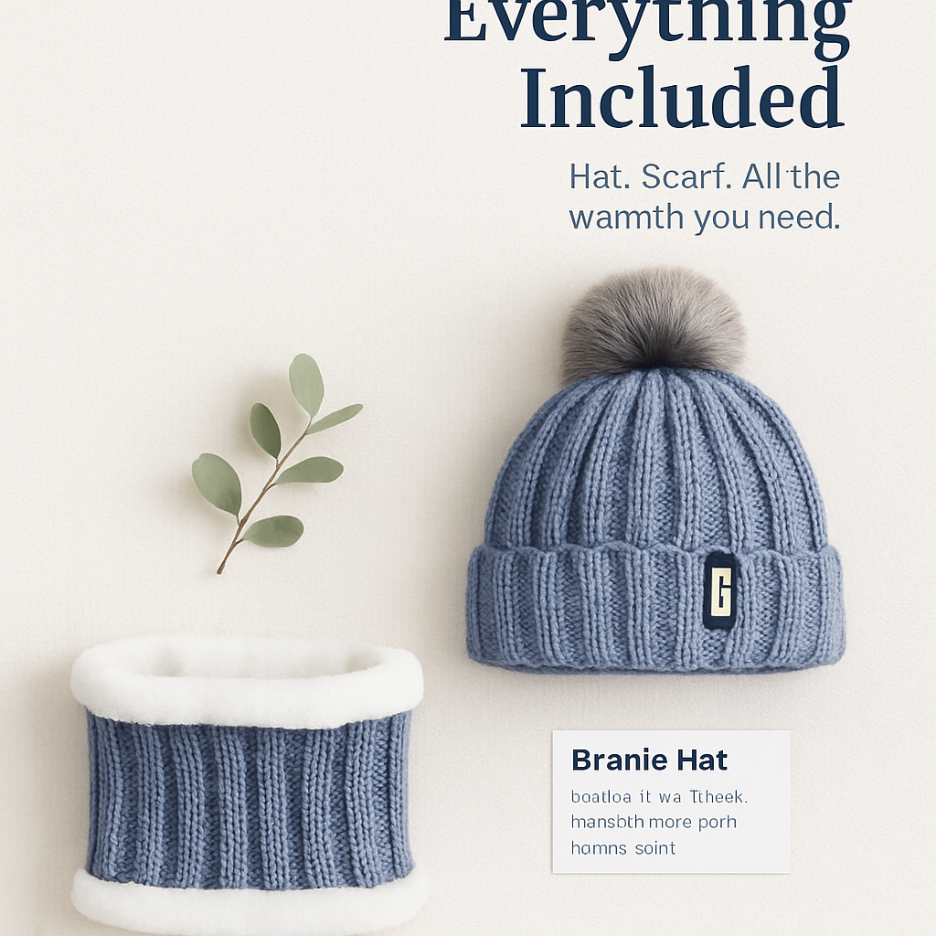 Winter Beanie Hat Scarf Set for Women - Warm Knit 2-in-1