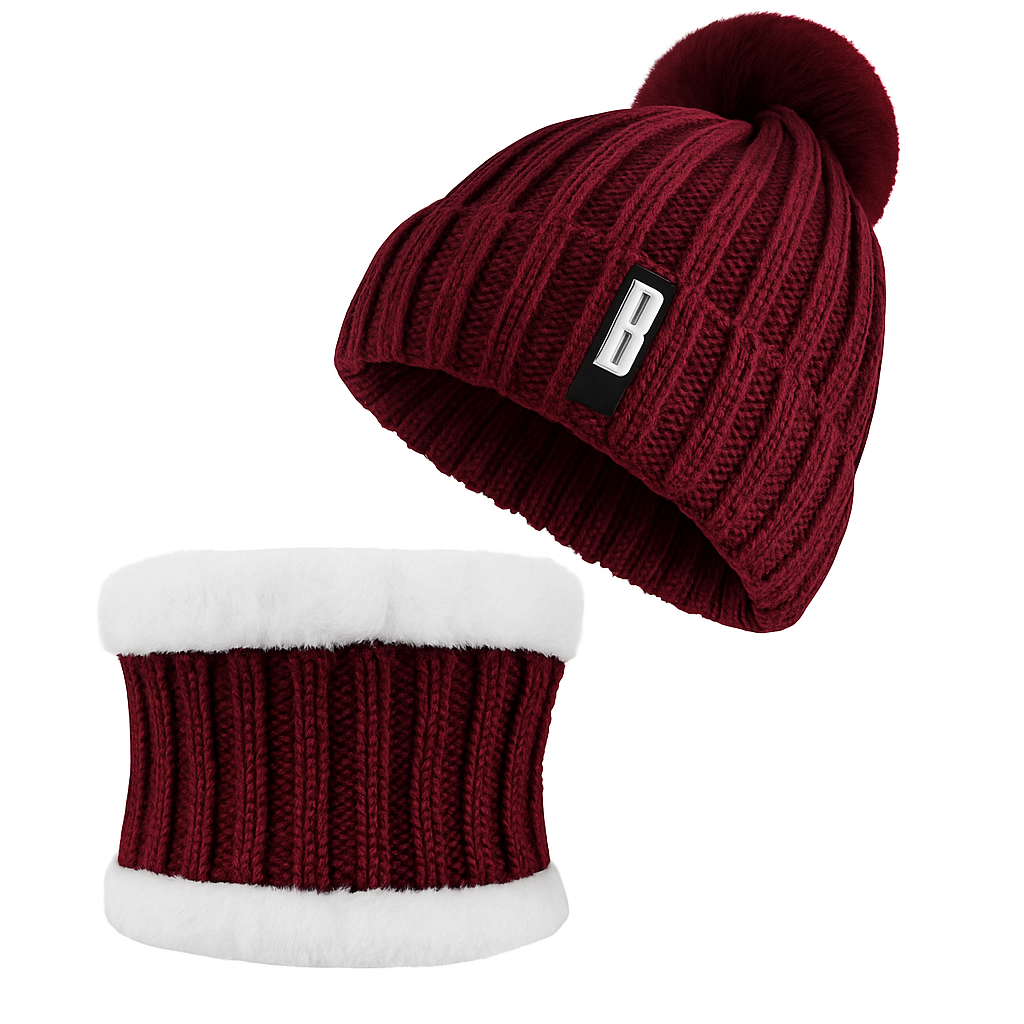 Winter Beanie Hat Scarf Set for Women - Warm Knit 2-in-1