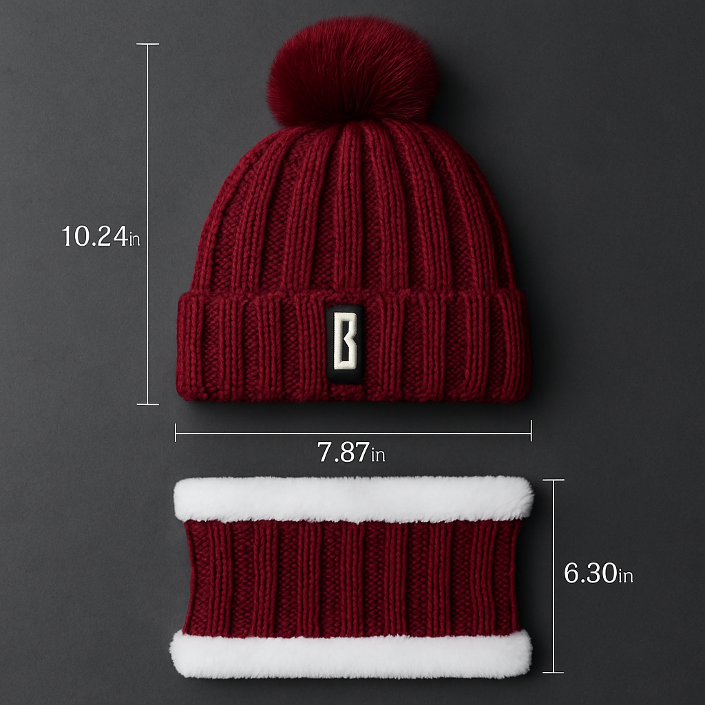 Winter Beanie Hat Scarf Set for Women - Warm Knit 2-in-1