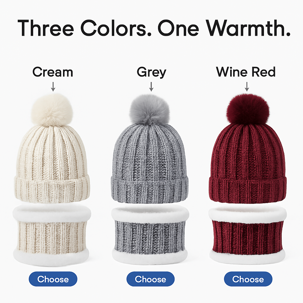 Winter Beanie Hat Scarf Set for Women - Warm Knit 2-in-1
