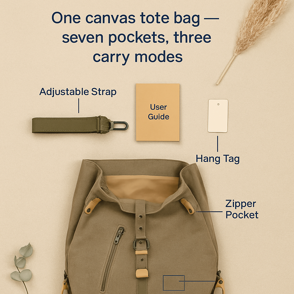 Ladies Canvas Tote Bag with Adjustable Shoulder Strap