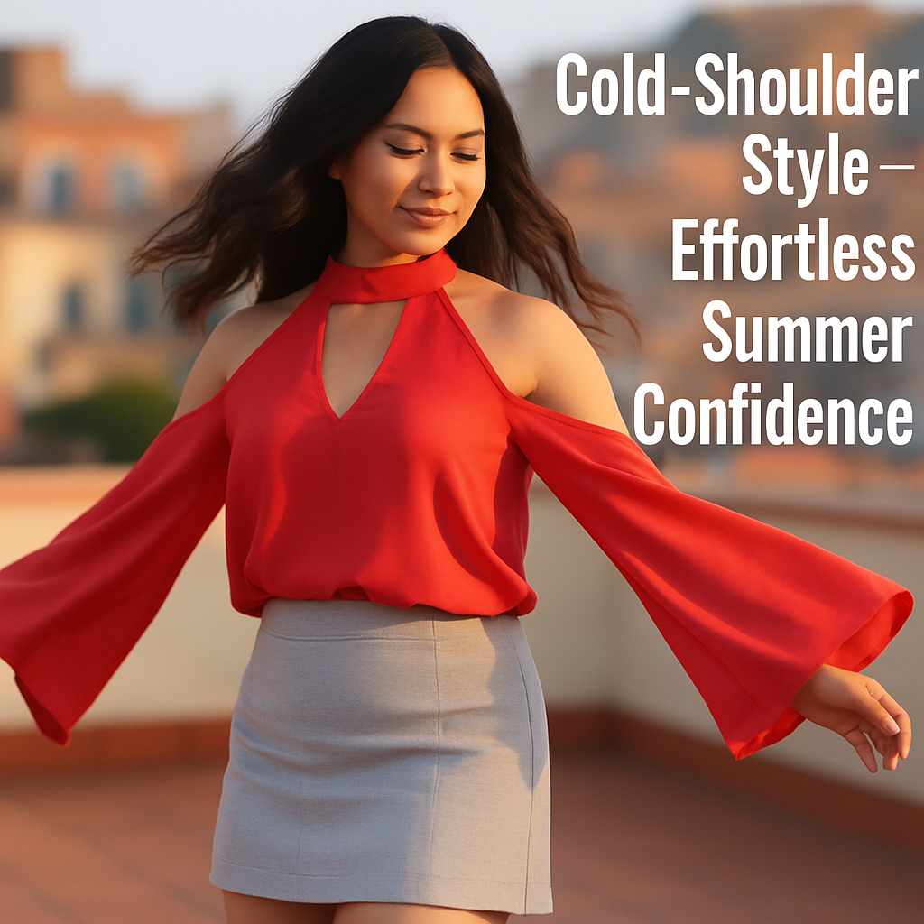 Off-the-Shoulder Blouse with V-Neck and Long Sleeves