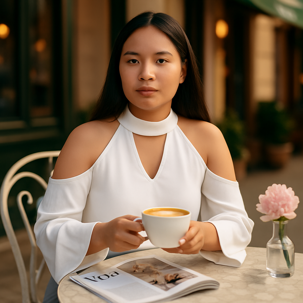 Off-the-Shoulder Blouse with V-Neck and Long Sleeves