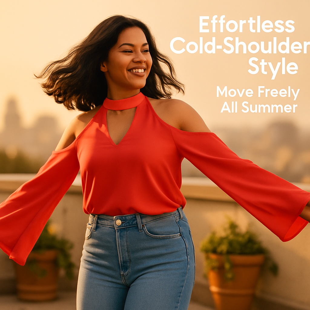 Off-the-Shoulder Blouse with V-Neck and Long Sleeves