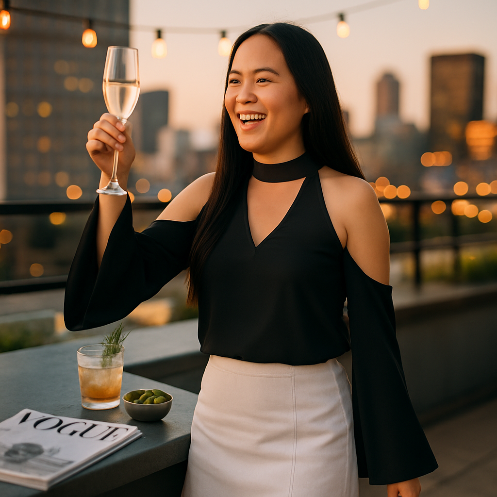 Off-the-Shoulder Blouse with V-Neck and Long Sleeves