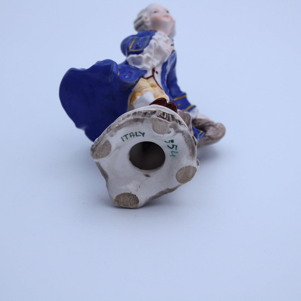 Italian Porcelain Gentleman Figurine – Hand‑Painted Blue Coat Accent