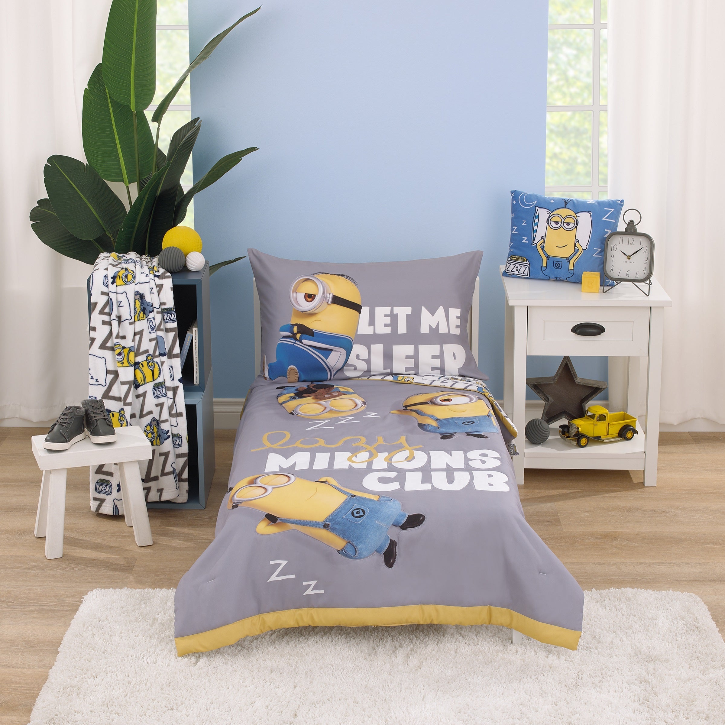 Lazy Minions Club Gray, Blue, Yellow, and White Super Soft Toddler Blanket