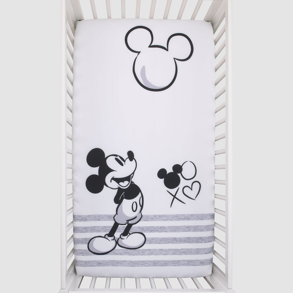 Mickey Mouse - Grey, Ivory and Black Photo Op Fitted Crib Sheet