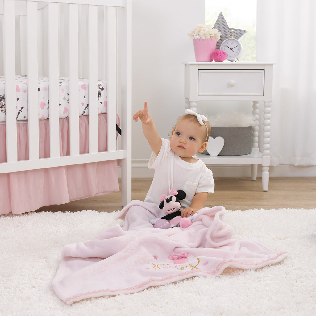 Minnie Mouse My Happy Place Pink Super Soft Appliqued Baby Blanket