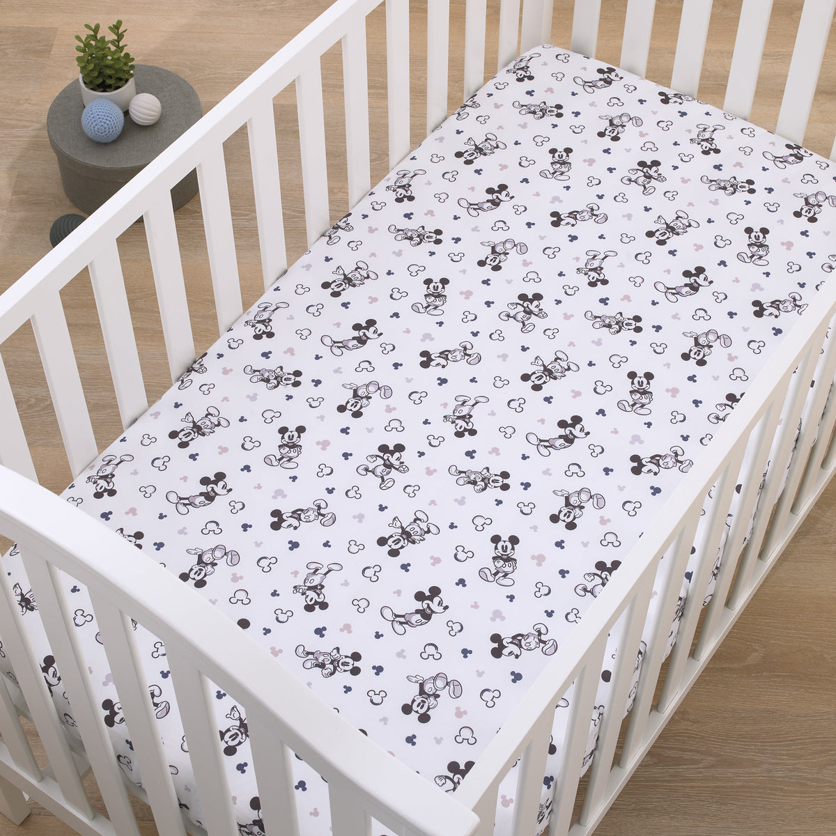 Mickey Mouse Gray, Black, and White Super Soft Nursery Fitted Crib Sheet