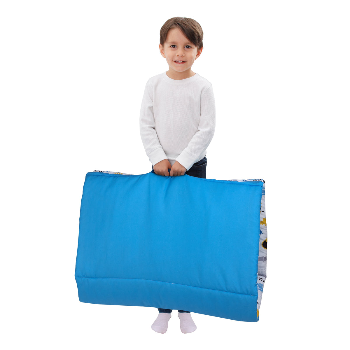 Batman The Caped Crusader Blue, Yellow and White Bat-Signal and Batmobile Deluxe Easy Fold Toddler Nap Mat