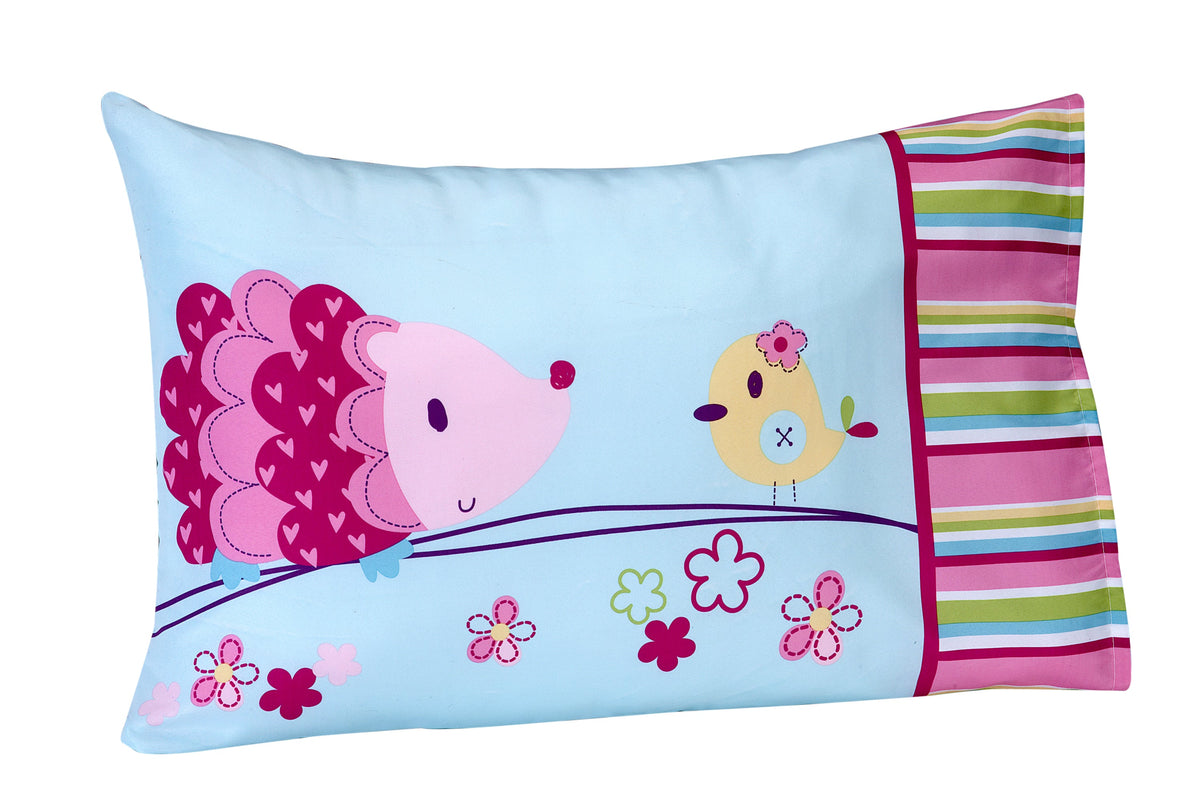 Everything Kids Hoot Hoot Pink, Aqua, Green and White 4 Piece Toddler Bed Set - Comforter, Fitted Bottom Sheet, Flat Top Sheet, Reversible Pillowcase