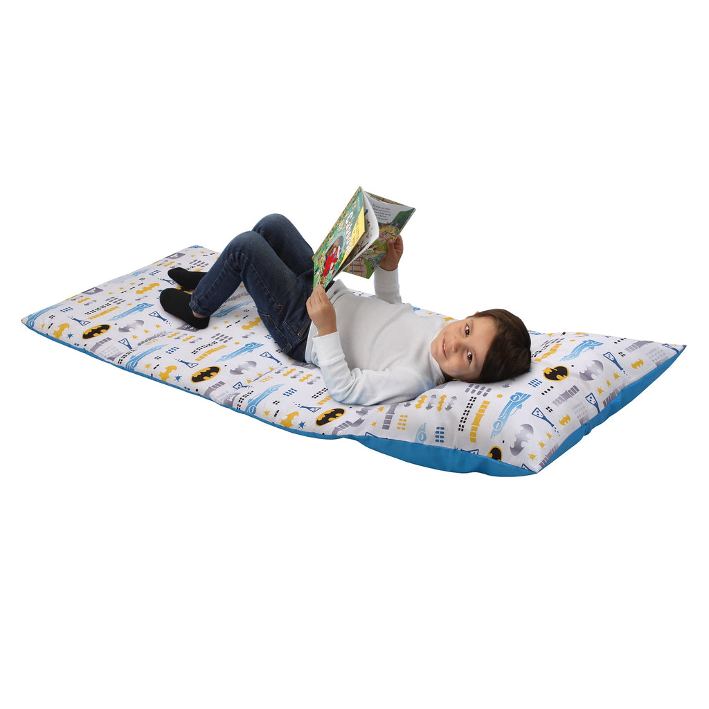 Batman The Caped Crusader Blue, Yellow and White Bat-Signal and Batmobile Deluxe Easy Fold Toddler Nap Mat