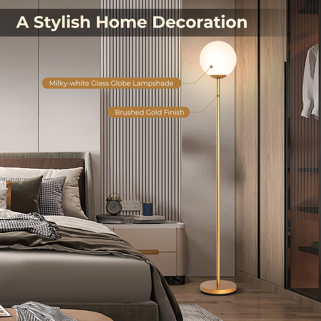 Glass Globe LED Floor Lamp with Glass Lampshade-Golden