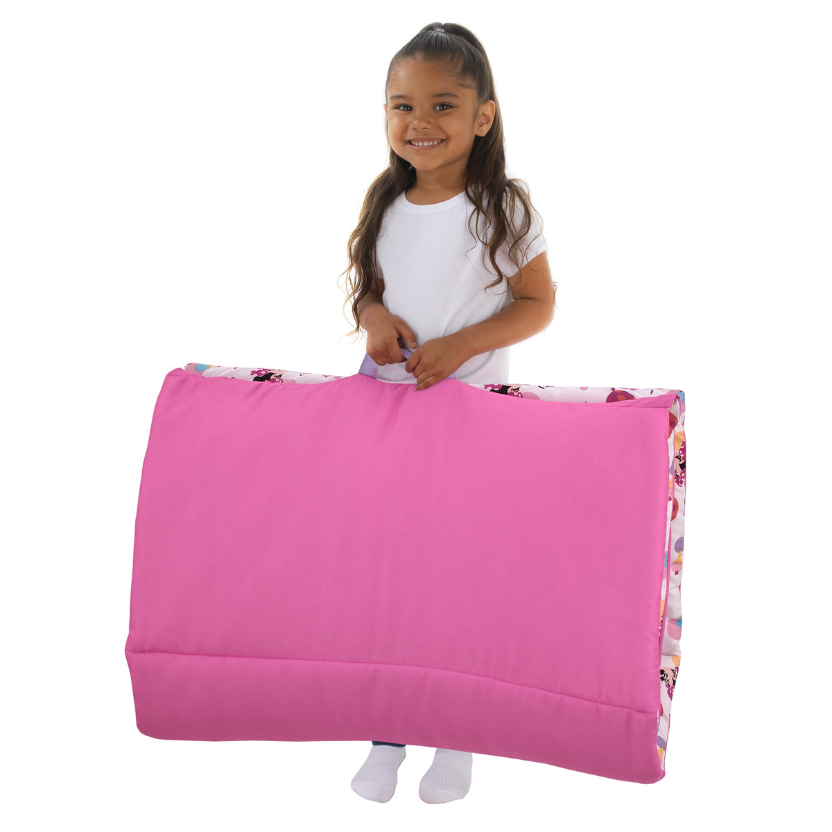 Minnie Mouse Let's Party Pink, Lavender, and White Balloons, Cupcakes, and Confetti Deluxe Easy Fold Toddler Nap Mat