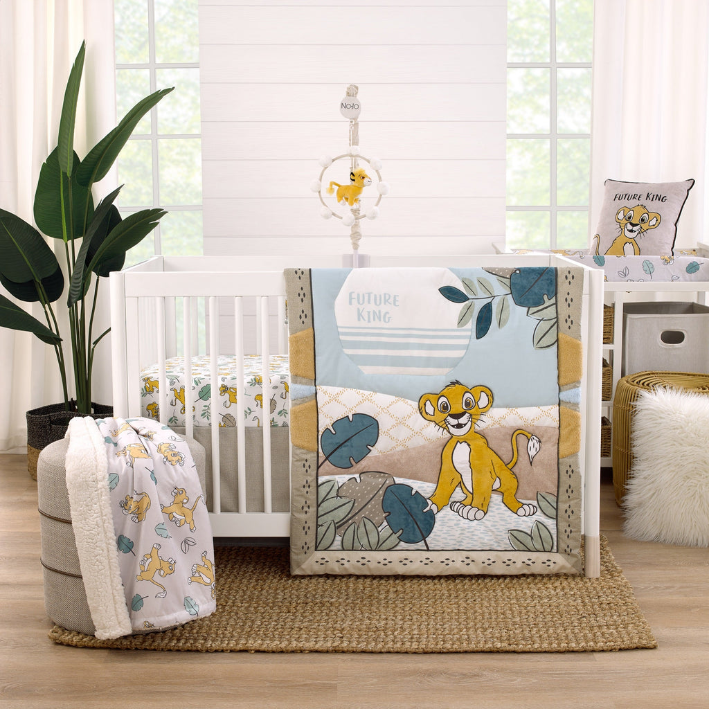 Lion King Teal, Sage, White and Gold Simba Future King Cotton Photo Op Fitted Crib Sheet