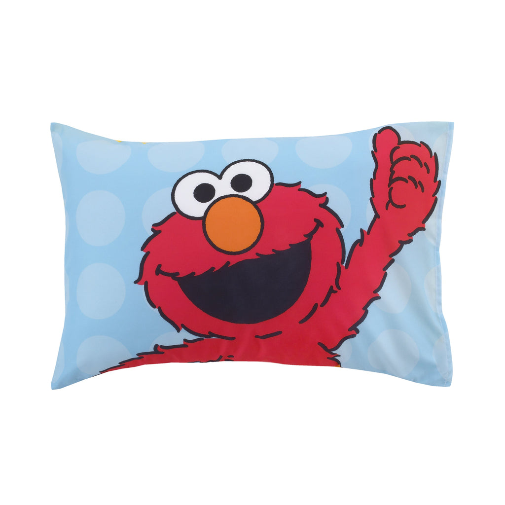 Sesame Street Best Friends Blue, Red, Yellow 4 Piece Toddler Bed Set - Comforter, Fitted Bottom Sheet, Flat Top Sheet, Reversible Pillowcase