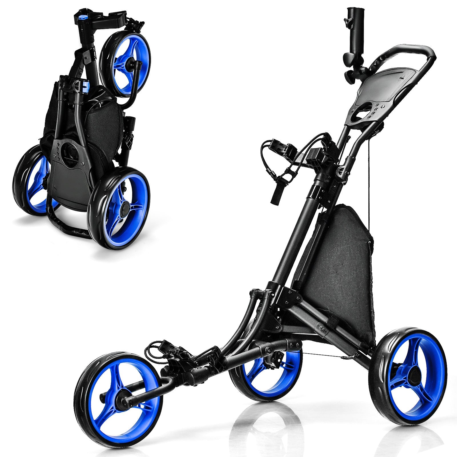 Folding 3 Wheels Golf Push Cart with Bag Scoreboard Adjustable Handle